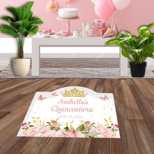 Crown Butterflies Pink Rose Floral Quinceañera Floor Decals