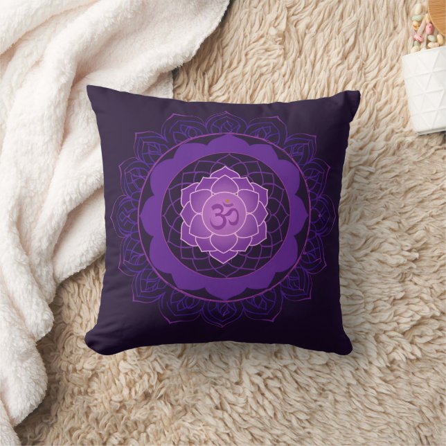 Crown Chakra Mandala -Sahasrara With Om  Throw Pillow (Blanket)