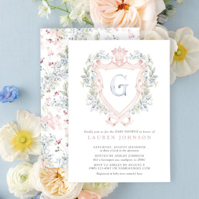 Crown Crest Monogram Pink Blue Baby Shower Invitation (Baby Shower Invitation!)