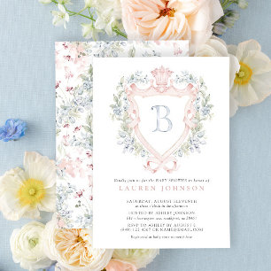 Crown Crest Monogram Pink Blue Baby Shower Invitation