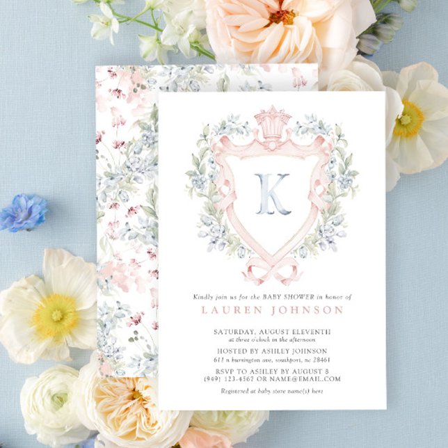 Crown Crest Monogram Pink Blue Baby Shower Invitation (Baby Shower Invitation!)