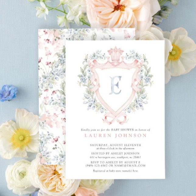 Crown Crest Monogram Pink Blue Baby Shower Invitation (Baby Shower Invitation!)