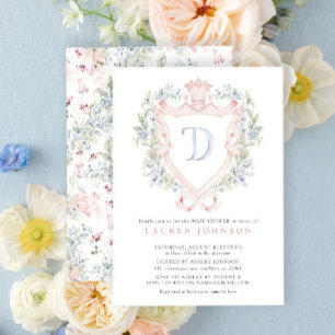 Crown Crest Monogram Pink Blue Baby Shower Invitation