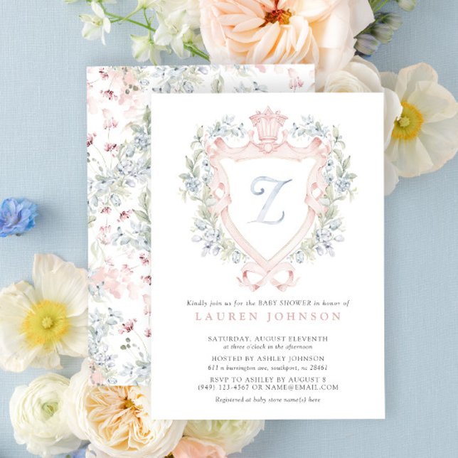Crown Crest Monogram Pink Blue Baby Shower Invitation (Baby Shower Invitation!)