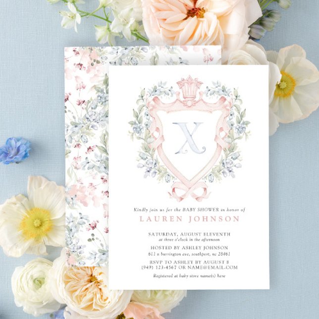 Crown Crest Monogram Pink Blue Baby Shower Invitation (Baby Shower Invitation!)