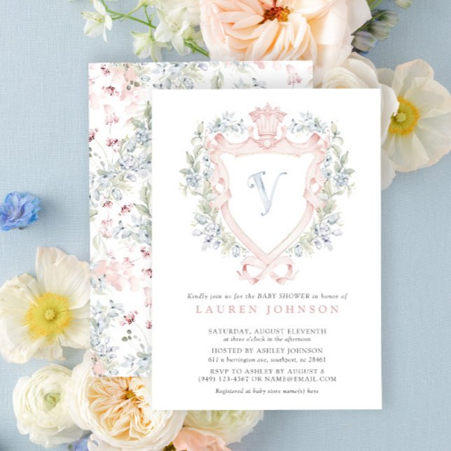 Crown Crest Monogram Pink Blue Baby Shower Invitation (Baby Shower Invitation!)