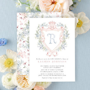 Crown Crest Monogram Pink Blue Baby Shower Invitation