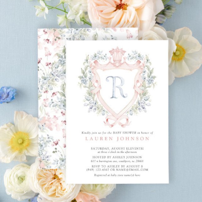 Crown Crest Monogram Pink Blue Baby Shower Invitation (Baby Shower Invitation!)