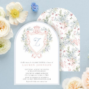 Crown Crest Monogram Pink Blue Baby Shower Invitation