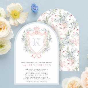 Crown Crest Monogram Pink Blue Baby Shower Invitation
