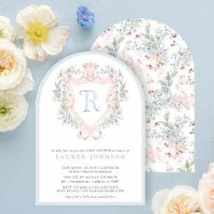 Crown Crest Monogram Pink Blue Baby Shower Invitation