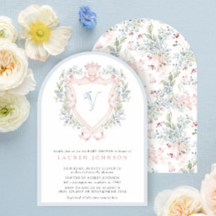 Crown Crest Monogram Pink Blue Baby Shower Invitation