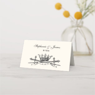 Crown Crossed Sabers Place Card Escort Card Ivory