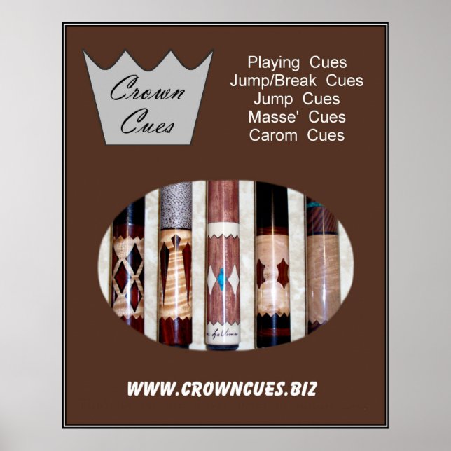Crown Cues Poster with pool cues (Front)
