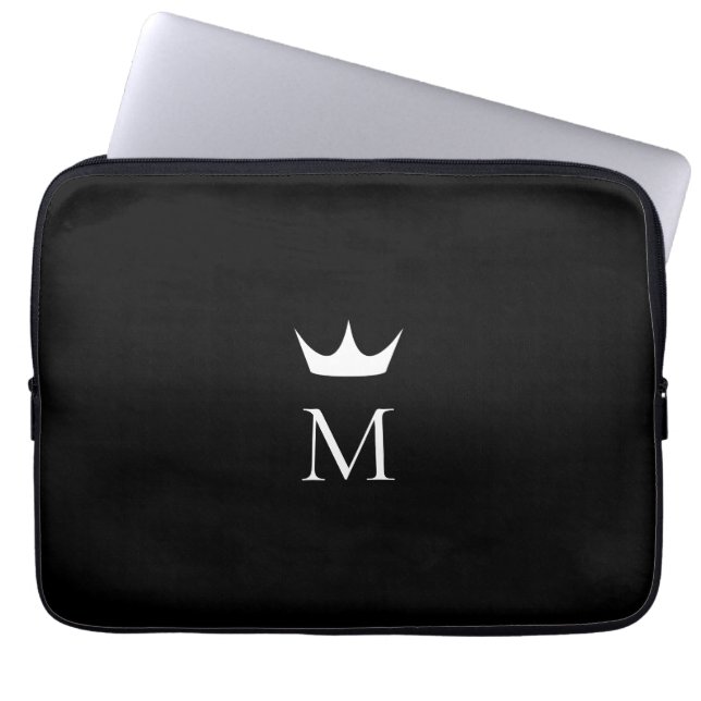 Crown Elegant Black and White Monogram  Laptop Sleeve (Front)