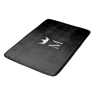 Crown Elegant Monogram Pattern Black and White Bath Mat