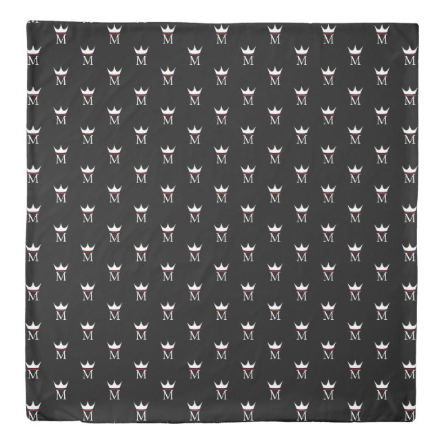 Crown Elegant Monogram Pattern Black White and Red Duvet Cover (Front)