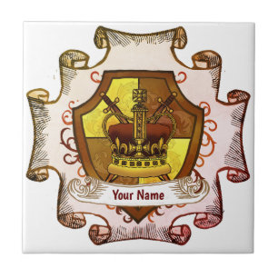 Crown Family Crest Surname Ceramic Tile