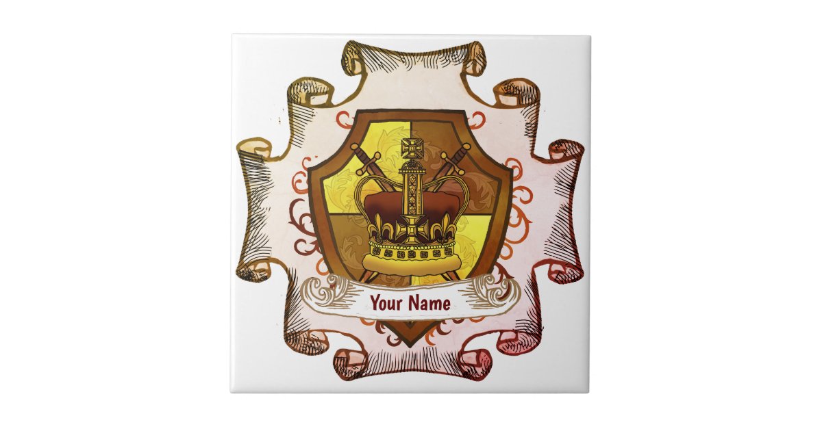 Crown Family Crest Surname Ceramic Tile | Zazzle