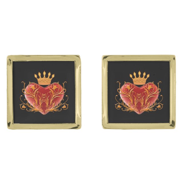 Crown Filigree Heart Cufflinks (Front)
