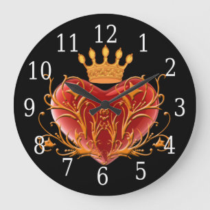 Crown Filigree Heart Round Clock