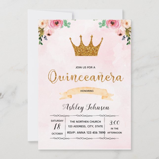 Crown flower quinceanera invite (Front)