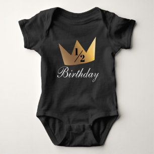 Crown Fraction Gold Half Birthday Baby Bodysuit