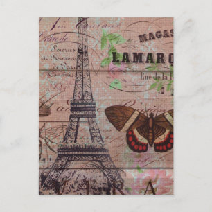 crown french bee butterfly Paris Eiffel Tower Postcard