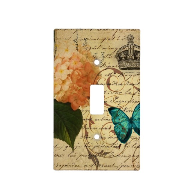 crown French botanical art butterfly hydrangea Light Switch Cover (Front)