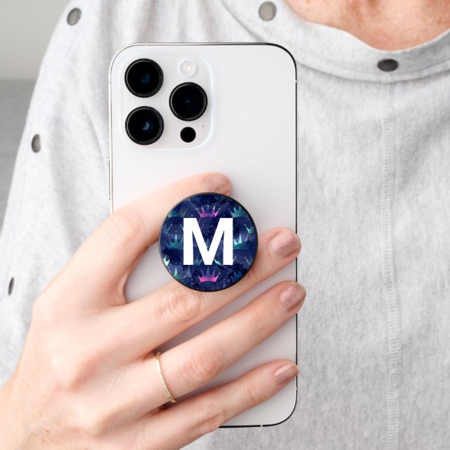 Crown Glitter Look and Monogram PopSocket (Hand)
