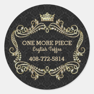 Crown Gold Glitter & Swirly Floral Frame Classic Round Sticker