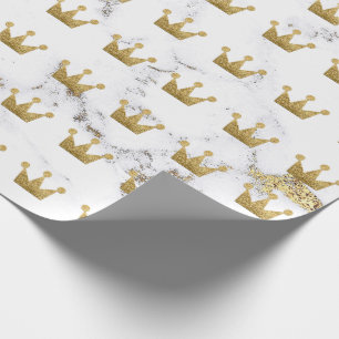 Crown Gold Sepia White  Metallic Minimalism Marble Wrapping Paper