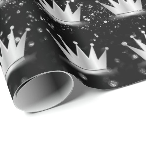 Crown Grey Grey Silver Prince Princess Black Spark Wrapping Paper
