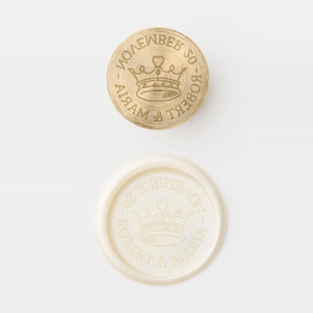 Crown heart line drawing custom wedding wax seal stamp (Stamped)