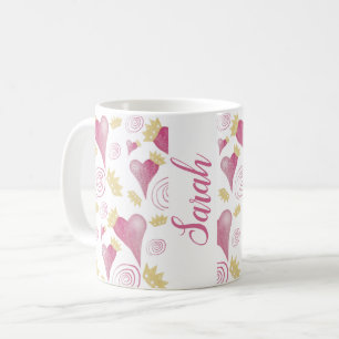 Crown Heart Pink Watercolor Monogrammed Coffee Mug