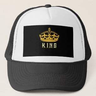 Crown Image KING Text Royal Style White Black-Cap Trucker Hat