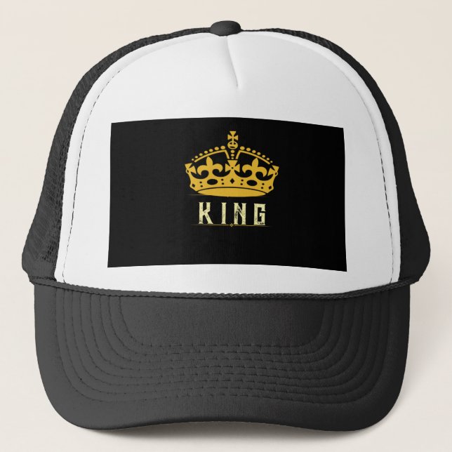 Crown Image KING Text Royal Style White Black-Cap Trucker Hat (Front)
