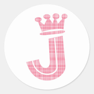 CROWN INITIAL PINK J CLASSIC ROUND STICKER
