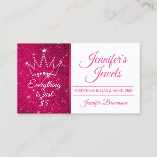 Crown Jewelry Accessories Sparkle Pink Bling Girl Business Card