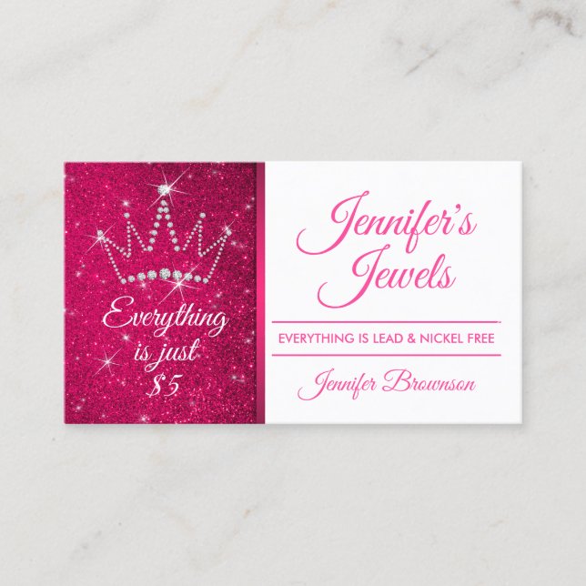 Crown Jewelry Accessories Sparkle Pink Bling Girl Business Card (Front)