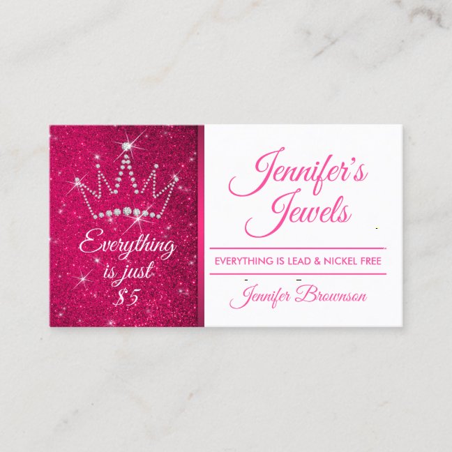 Crown Jewelry Accessories Sparkle Pink Bling Girl Business Card