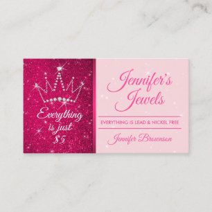 Crown Jewelry Accessories Sparkle Pink Bling Lady Business Card
