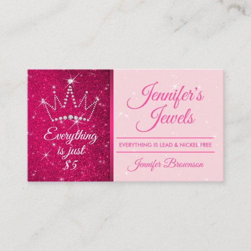 Crown Jewelry Accessories Sparkle Pink Bling Lady Business Card