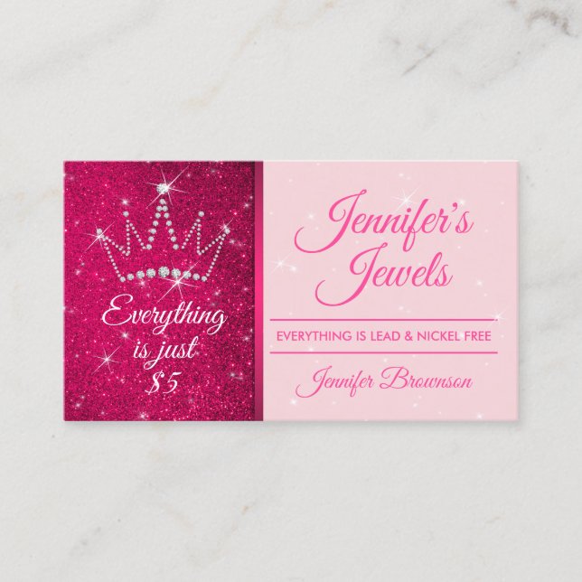Crown Jewelry Accessories Sparkle Pink Bling Lady Business Card (Front)