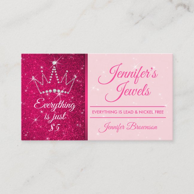Crown Jewelry Accessories Sparkle Pink Bling Lady Business Card