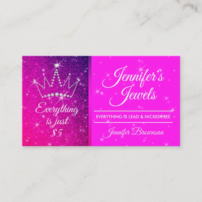 Crown Jewelry Sparkle purple Bling Business Card