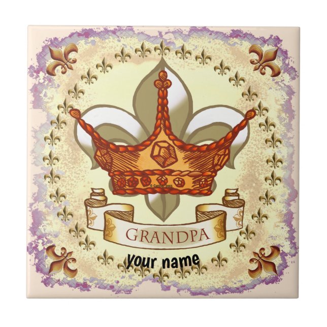 Crown King Grandpa  Ceramic Tile (Front)