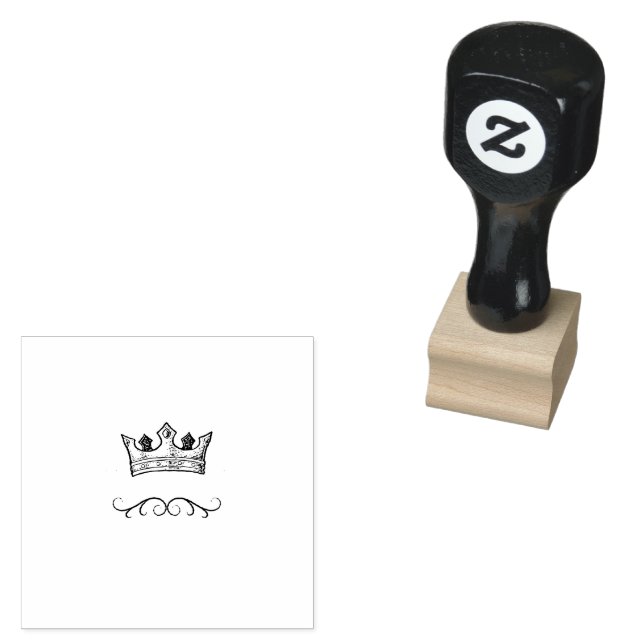 Crown King Mustache Barbershop Logo Rubber Stamp (Stamped)