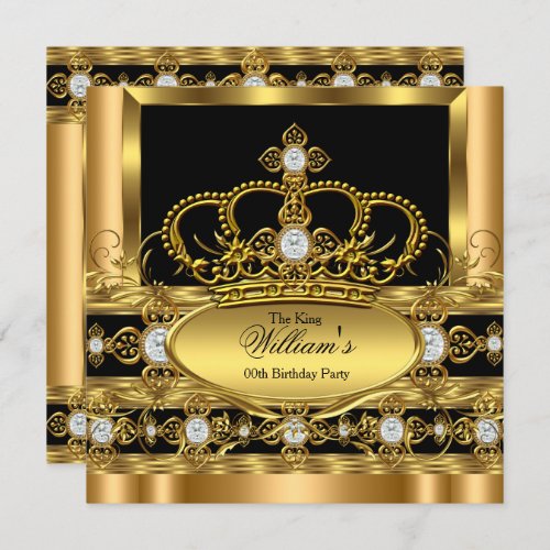 Crown King Prince Queen Royal Gold Diamond Party 2 Invitation
