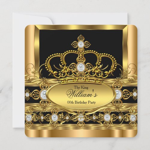 Crown King Prince Queen Royal Gold Diamond Party 2 Invitation